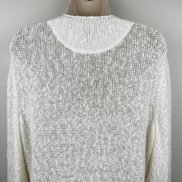 Lafayette 148 New York Cardigan Sweater Linen Open Knit Cream XL Coastal Classic - Picture 4 of 10